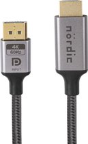 NÖRDIC DPHM-410 Displayport naar HDMI kabel - 4K60Hz - 18Gbps - Dynamische HDR - 1m - Zwart/Grijs