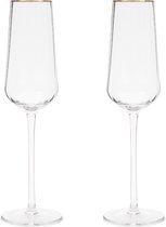 Riviera Maison Champagneglas, Gouden rand, Bewerktglas - Les Saisies Bubbles Glass 1200 ml - set van 2 stuks