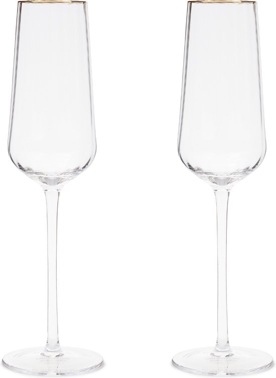 Riviera Maison Champagneglas, Gouden rand, Bewerktglas - Les Saisies Bubbles Glass 1200 ml - set van 2 stuks