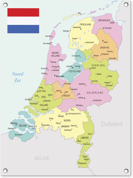 Tuinschilderij Pastel gekleurde kaart van Nederland - 60x80 cm - Tuinposter - Tuindoek - Buitenposter
