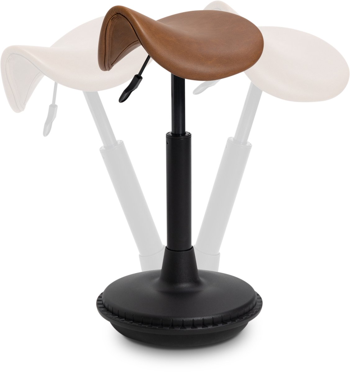 Wobblez® Stable Zadelkruk - in hoogte verstelbare wiebelkruk van 55-75 cm - Cognac zadel Zwart frame