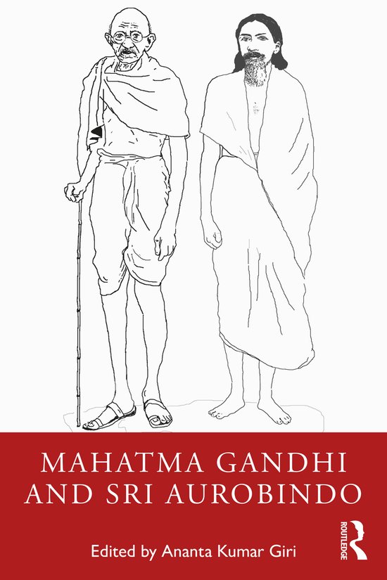 Dessin de Mahatma Gandhi avec un bâton et Sri Aurobindo avec une barbe. Titre : MAHATMA GANDHI AND SRI AUROBINDO.
