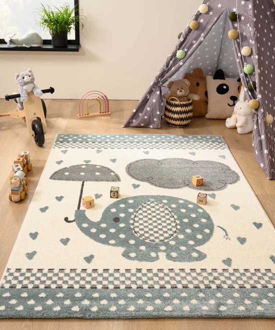 Bambi Dino Kinderkamer Vloerkleed Laagpolig Blauw Grijs Bambi Dino Kinderkamer Vloerkleed Laagpolig Blauw Grijs