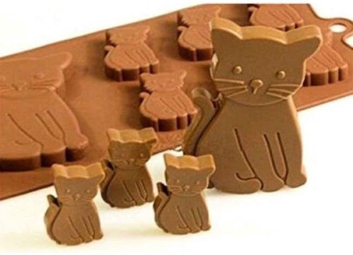 CHPN - Chocolademal - Bakvorm - Katten-koekjes - chocolade maken - Bakvorm van Siliconen - Bruin - Kattenvorm - Koekjesvorm