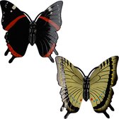 Tuindecoratie vlinders - set 2x - kunststof - geel - zwart - 24 cm