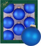 Krebs kerstballen - 16x stuks - velvet blauw - glas - 7 cm - mat