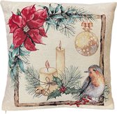 Kussenhoes – Kerst – luxe gobelinstof – Noel - Birds - Kerstbloem - Vogel – 45 x 45 cm