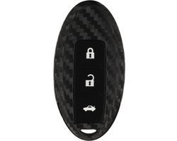 Zachte Carbon Sleutelcover met Knoppen - Sleutelhoesje Geschikt voor Nissan Qashqai / X-Trail / Juke / Leaf / J10 / J11 / Note / Infinity / Micra / Note - Siliconen Materiaal - Sleutel Hoesje Cover - Auto Accessoires