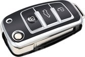 Zachte TPU Sleutelcover - Sleutelhoesje Geschikt voor Audi A1 / A3 / A5 / A6 / Q3 / Q5 / S3 / S5 / RS - Zwart & Zilver Metallic - Sleutel Hoesje Cover - Auto Accessoires