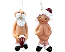 Kerstversiering 5 cm | Opa oma Kado | Blote kerstman en Blote kerstvrouw | kerstornament | Cadeau