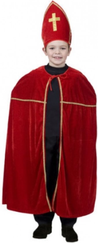Sinterklaas cape en mijter - voor kinderen - rood - fluweel