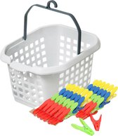 Wasknijpers ophang mandje/bakje - wit - met 56x plastic soft grip knijpers