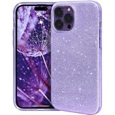 Telefoonhoesje Siliconen - Geschikt Voor iPhone 15 - Shock Proof Case - Met paarse glitter