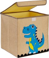 Relaxdays opbergmand kinderkamer - 30 l - speelgoedmand - deksel - opvouwbaar - vierkant - dinosaurus 3