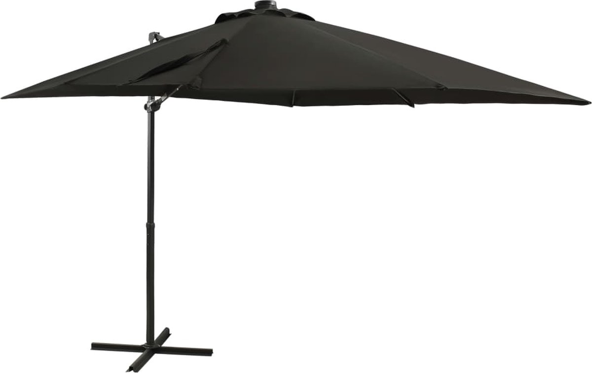 Zwarte zweefparasol van 250 cm met LED-verlichting en paal - Luxe tuinparasol met modern design.