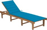 The Living Store Chaise longue en bois d'acacia - Coussin Blauw - 200 x 61 x 30/86 cm - Dossier réglable - Assemblage requis