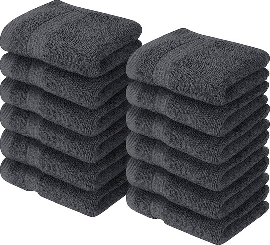 Towels 12 Set Premium Washandjes (30 x 30 CM) 100% Ringgesponnen Katoen, Zeer Absorberend en Zacht Aanvoelende Washandjes voor Badkamer, Spa, Sportschool en Gezicht (Grijs)