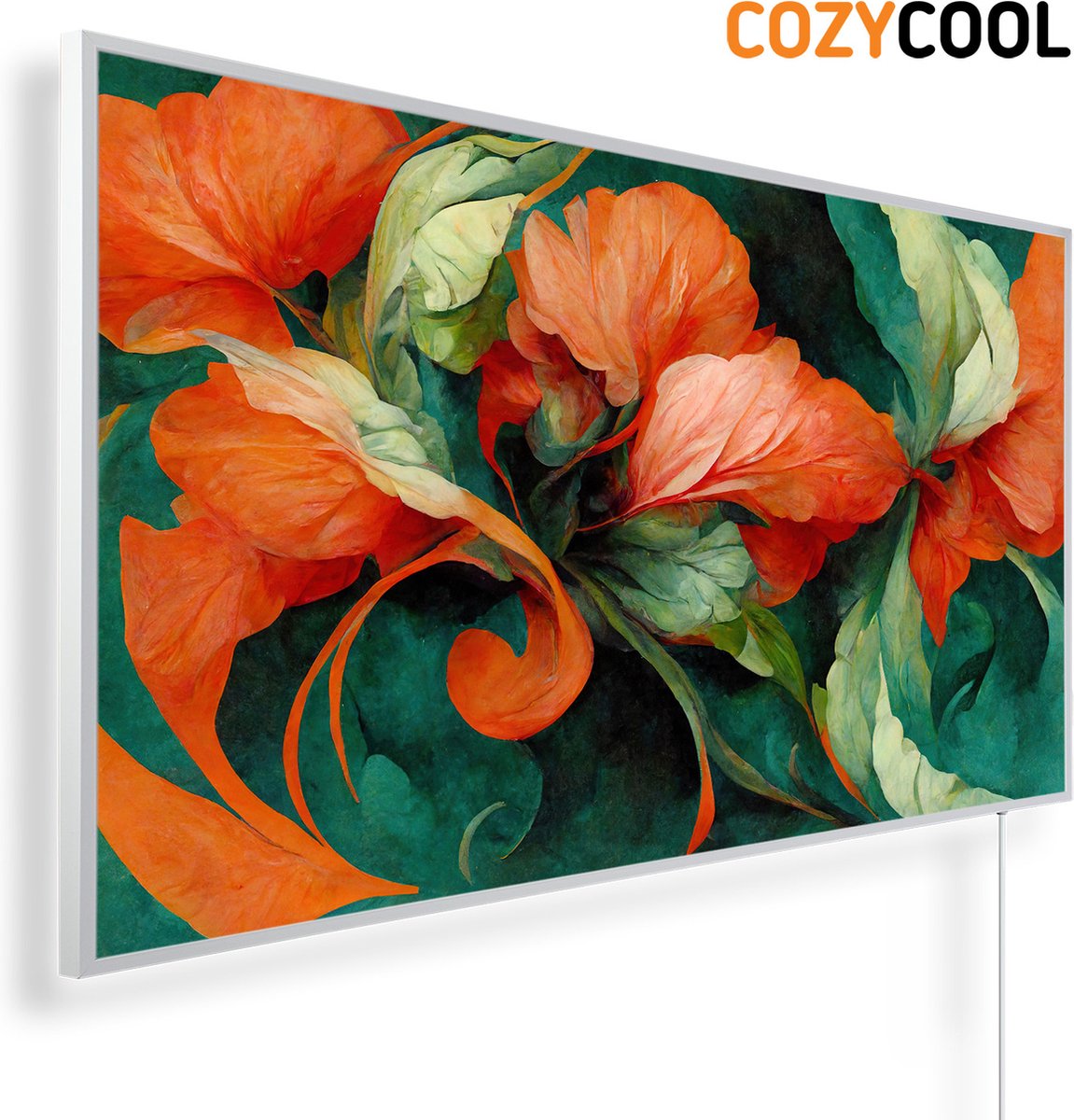 Infraroodpaneel met afbeelding | Bloemenachtergrond in barok stijl | 1200 Watt | Witte lijst | Infrarood verwarmingspaneel | Infrarood paneel | Infrarood verwarming