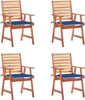The Living Store Ensemble de chaises de salle à manger Bois d'acacia - 56 x 62 x 92 cm - Coussins bleu roi