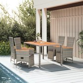 The Living Store Tuinset - Grijs - Verstelbare tuinstoel - PE-rattan - Staal en acaciahout - 150 x 90 x 75 cm