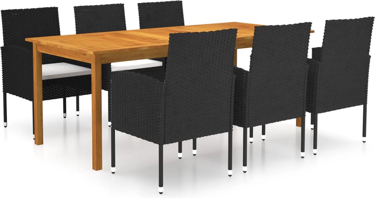 The Living Store 7-delige Tuinset zwart - Tuinstoel - Tuintafel - Acacia Hout - Outdoor Meubilair - Lounge Set