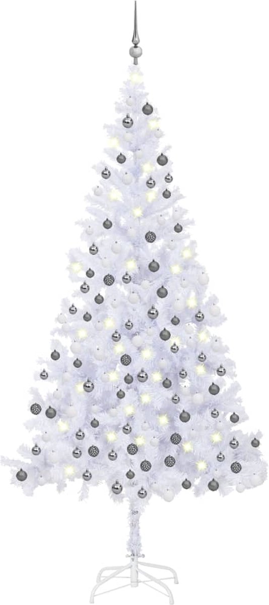 The Living Store Kerstboom Snowy - PVC - 210 cm - 910 takken - LED-verlichting