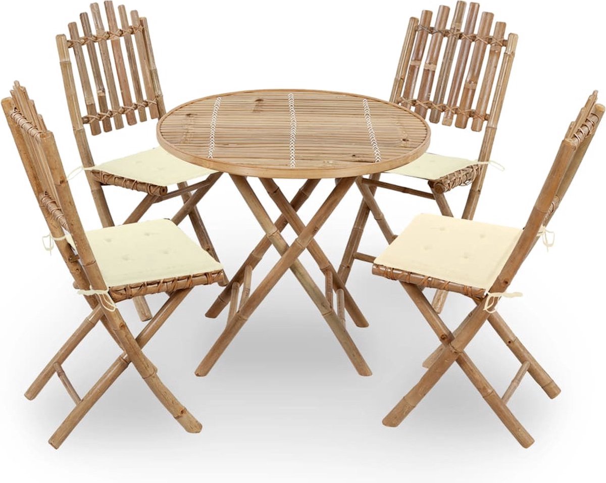 The Living Store 5-delige Tuinset inklapbaar met kussens bamboe - Bamboetuinset - Buitentafel - Lounge Set - Tuinset - Diningset