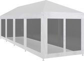 The Living Store Partytent - 12x3x2.55m - Waterdicht - UV-bestendig - Inclusief 10 mesh zijwanden - Wit/Zwart - PE en gepoedercoat staal