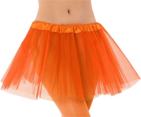 Dames verkleed rokje/tutu - tule stof met elastiek - oranje - one size