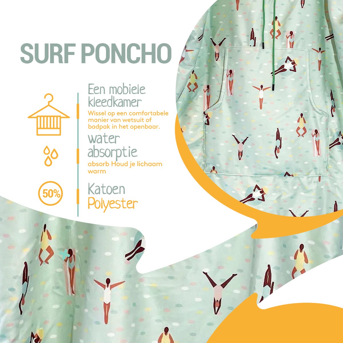 ABSRB Reishanddoek Surfponcho Zwemmers Volwassenen - Sneldrogend, Compact, 100% gerecycleerd polyester, Unisex - Ideaal voor Strand, Zwembad, Watersport - poncho