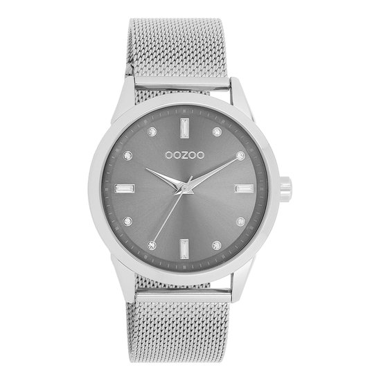 OOZOO Timepieces - Zilverkleurige OOZOO horloge met zilverkleurige metalen mesh armband - C11281