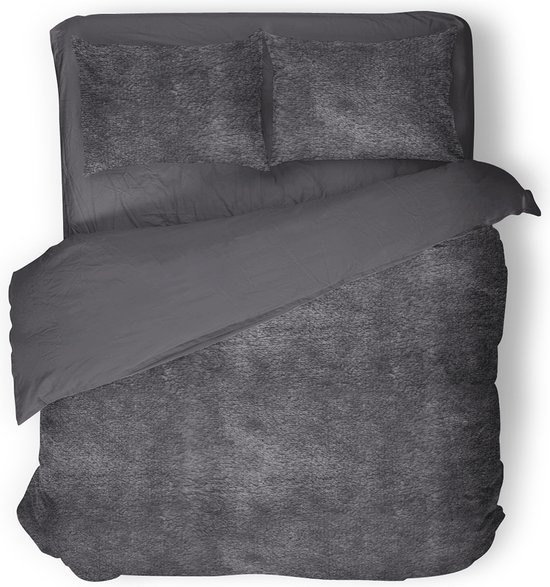 Eleganzzz Dekbedovertrek Flanel Fleece - Dark Grey - Dekbedovertrek 200x200/220cm - 100% flanel fleece - Tweepersoons dekbedovertrekken
