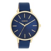 OOZOO Timepieces - Goudkleurige OOZOO horloge met donker blauwe leren band - C11292