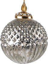 HAES DECO - Kerstbal - Formaat Ø 10x13 cm - Kleur Zilverkleurig - Materiaal Glas - Kerstversiering, Kerstdecoratie, Decoratie Hanger, Kerstboomversiering