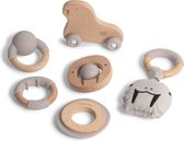 Silibaby Houten Speelgoed met Silicone – Bijtring voor Baby's – Set van 6 – Veilig Bijtspeelgoed (Grijs)