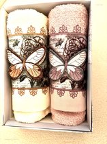 Calla Lily - minteks - hand doeken set - 2 stuks 50-90 cm - vlindermodel - antiek patroon - moederdagcadeau - babyshower - kerstcadeau - handboeken - bad kamerset - keukenset - moederdag kade sinterklaas kerst cadeau