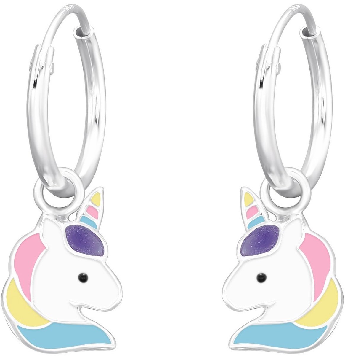 Joy|S - Zilveren eenhoorn bedel oorbellen - unicorn oorringen