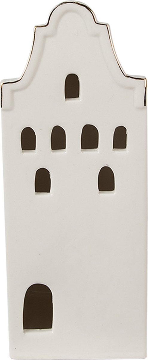 HAES DECO - Decoratief Huisje met LED verlichting - Formaat 8x8x20 cm - Collectie: Porcelain Houses - Kleur Beige - Materiaal Porselein - Decoratie Huis, Decoratief Accessoires, Woonaccesoires