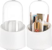 2-delige make-upborstelhouder met stofdicht deksel, 360° draaibare make-upborstelorganizer, 7 compartimenten, transparante cosmetische vitrine voor slaapkamer, badkamerkast, aanrecht