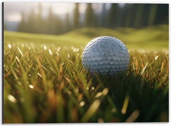 Dibond - Gras - Golf - Golfbal - 40x30 cm Foto op Aluminium (Met Ophangsysteem)