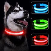 LED Hondenhalsband, USB Oplaadbare LED Oplichtende Halsband Verstelbare Waterdichte Halsband Lichtgevend met 3 Verlichtingsmodi voor Kleine Middelgrote Grote Honden -L, Rood [Energieklasse A]