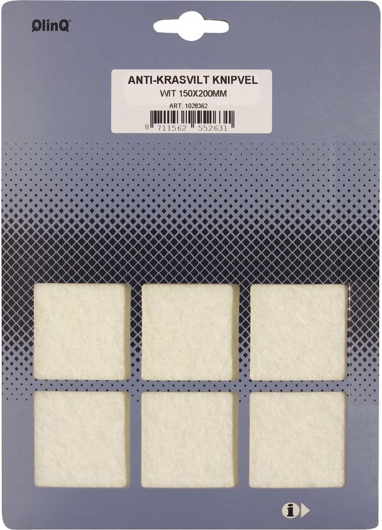 Qlinq Anti-krasvilt - 1x knipvel - wit - 150 x 200 mm - rechthoek - zelfklevend - meubel beschermvilt
