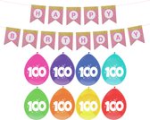 Haza Verjaardag 100 jaar geworden versiering - 16x thema ballonnen/1x Happy Birthday slinger 300 cm