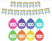 Haza Verjaardag 100 jaar geworden versiering - 16x thema ballonnen/1x Happy Birthday slinger 300 cm