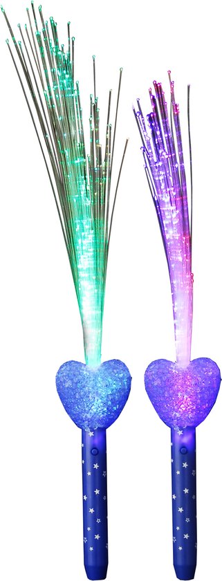 Licht toverstaf - 2x - blauw - magische LED verlichting - fiberstick hartvormig