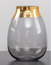 KaiaHome Moderne Vaas - Grijs Glas met Gouden Details - 23cm - Elegante Blikvanger voor Bloemen & Decoraties