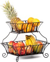 Fruitetagère extra groot voor groenten en fruit - fruitschaal metaal twee verdiepingen - fruitmand zwart - fruitschalen etagère - 38,5 x 32,7 x 35,5 cm