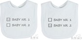 Lot de 2 bavoirs Soft Touch Bavoir "Bébé N°1 & Bébé N°2" Mixte Jumeaux Katoen Wit/Noir Taille 33x22 Cm
