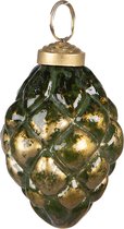 HAES DECO - Kerstbal - Formaat Ø 5x7 cm - Kleur Groen - Materiaal Glas - Kerstversiering, Kerstdecoratie, Decoratie Hanger, Kerstboomversiering