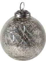 HAES DECO - Kerstbal - Formaat Ø 9x10 cm - Kleur Zilverkleurig - Materiaal Glas - Kerstversiering, Kerstdecoratie, Decoratie Hanger, Kerstboomversiering